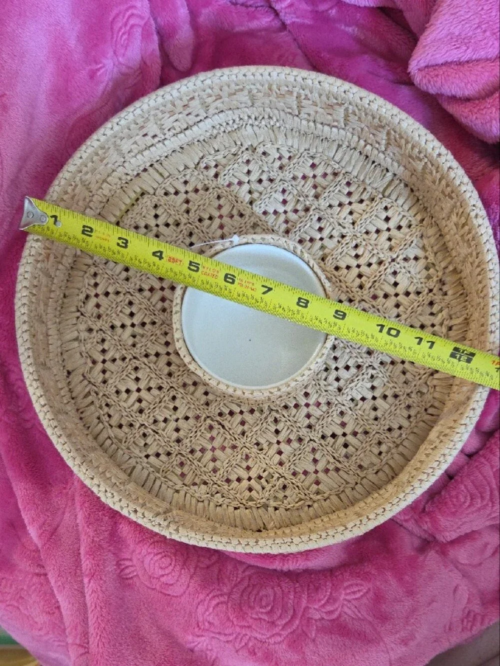 Crate&Barrel Natural Woven Round Serving Tray with White Removable Center